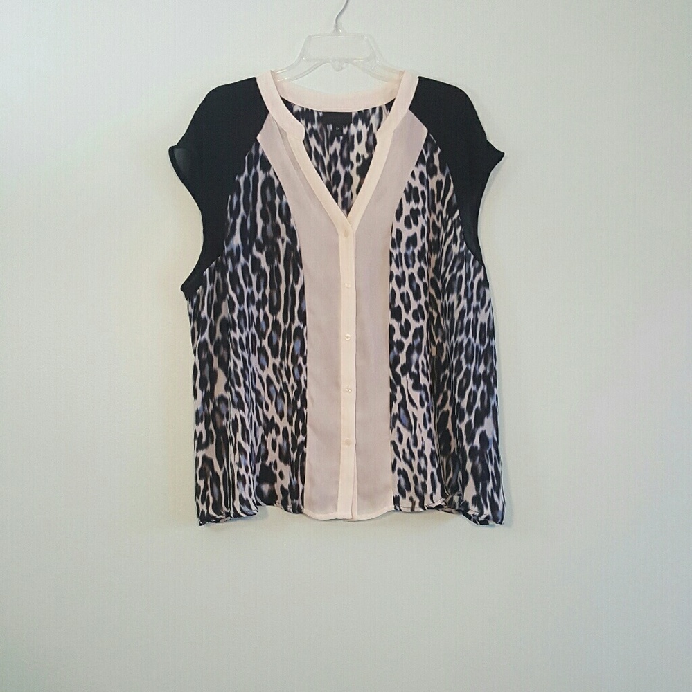 Worthington Cream Black Animal Blouse 3X T25